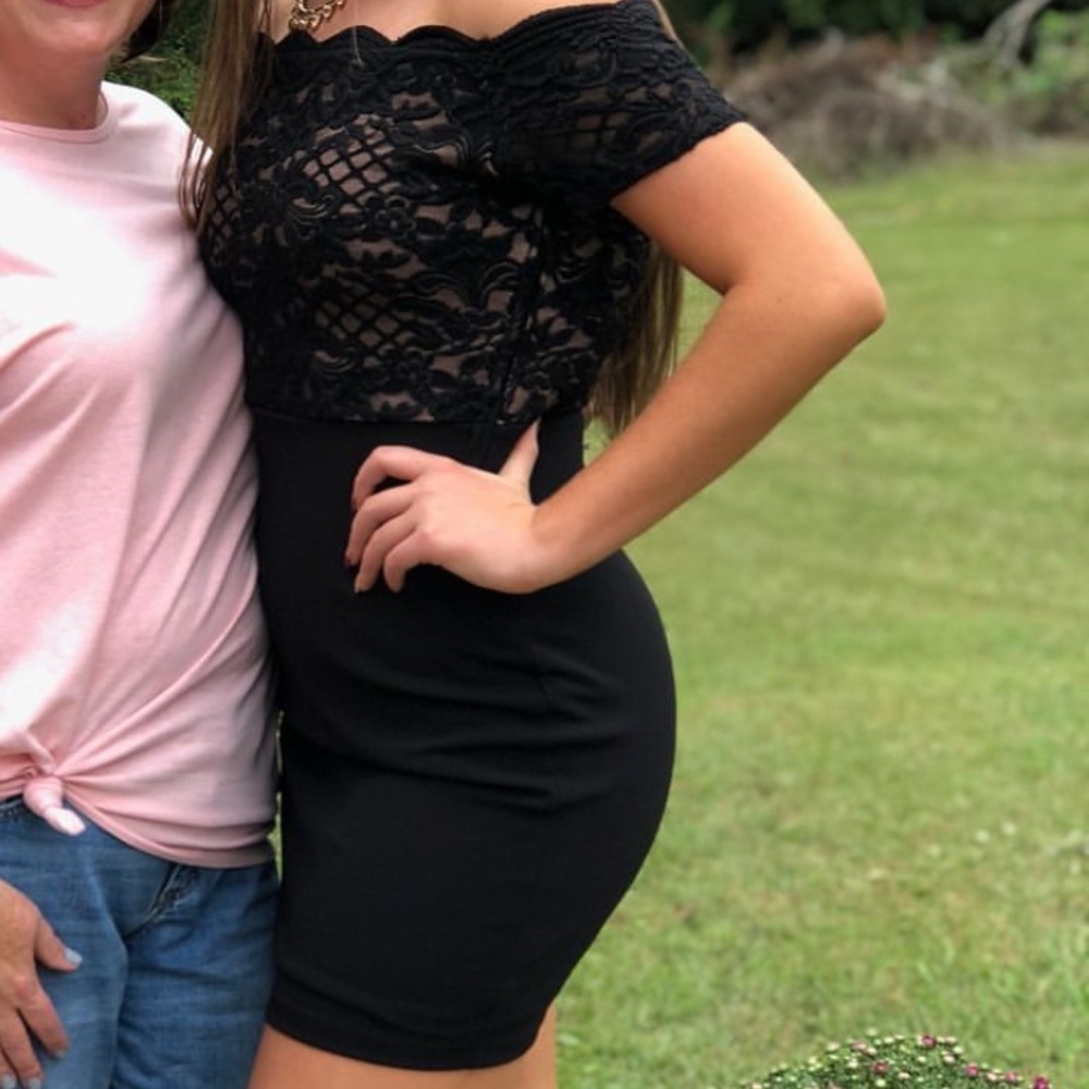 Off the shoulder lace black homecoming dress